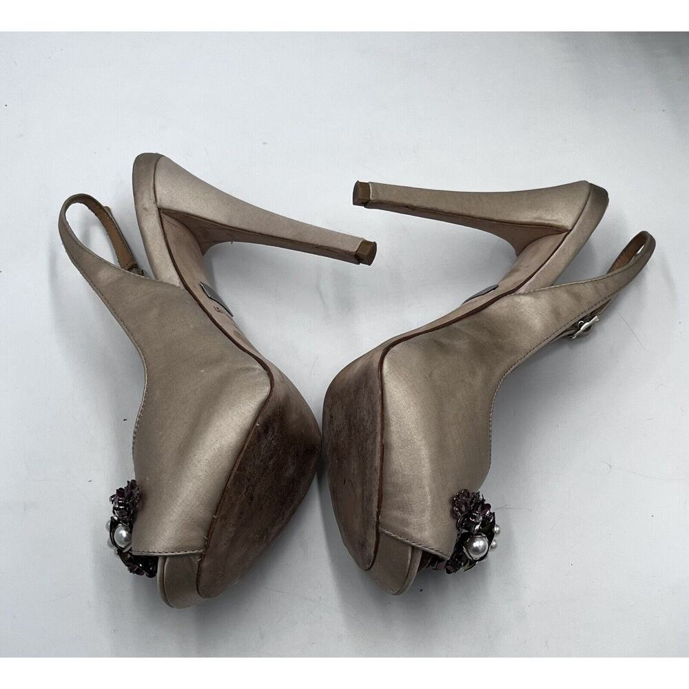 Badgley Mischka Anita Satin Peep Toe Platform Stiletto‎ Flower Jewels Sz 6.5 - Picture 11 of 16